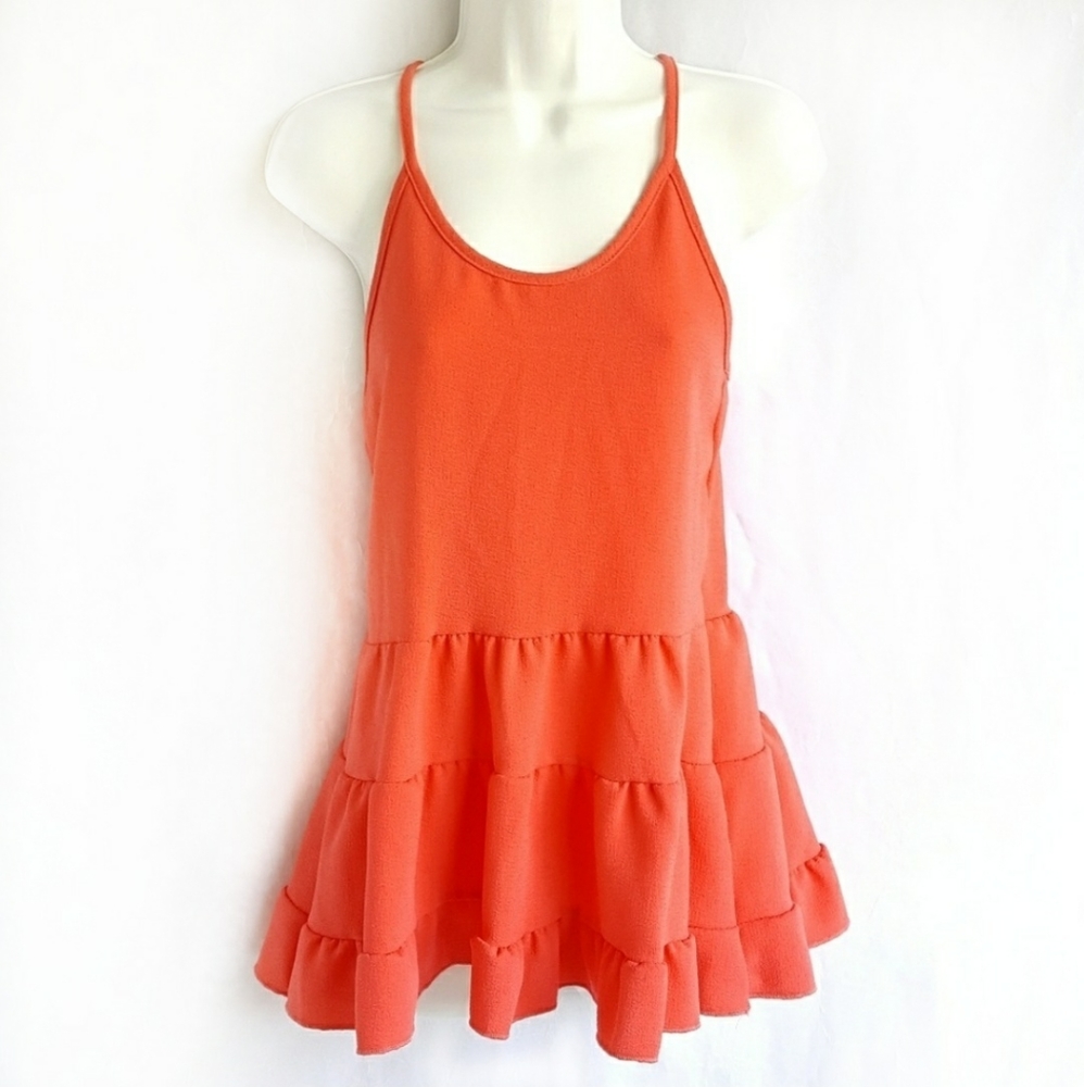 Starling backless top, size medium, with ruffles, deep coral summer blouse.